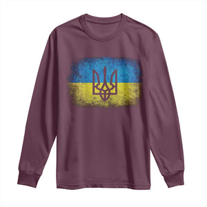 Vintage Ukraine Ukrainian Flag Long Sleeve Shirt Ukrainians Gifts TS10 Maroon Print Your Wear