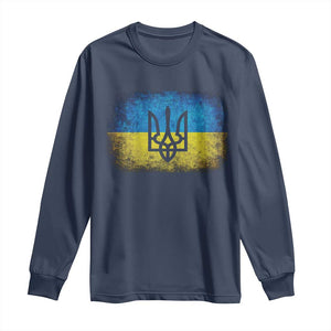 Vintage Ukraine Ukrainian Flag Long Sleeve Shirt Ukrainians Gifts TS10 Navy Print Your Wear