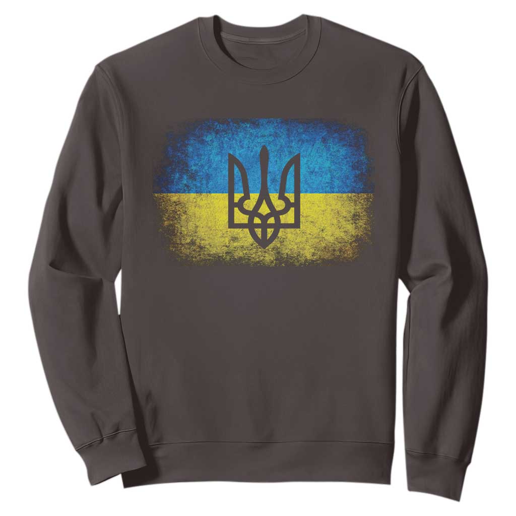 Vintage Ukraine Ukrainian Flag Sweatshirt Ukrainians Gifts TS10 Dark Chocolate Print Your Wear