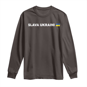 Slava Ukraini Ukraine Flag Long Sleeve Shirt Ukrainian Pride TS10 Dark Chocolate Print Your Wear