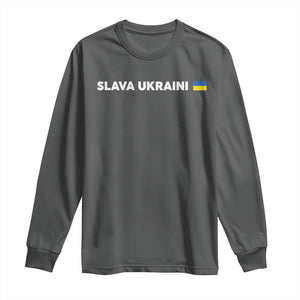 Slava Ukraini Ukraine Flag Long Sleeve Shirt Ukrainian Pride TS10 Dark Heather Print Your Wear