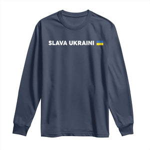 Slava Ukraini Ukraine Flag Long Sleeve Shirt Ukrainian Pride TS10 Navy Print Your Wear