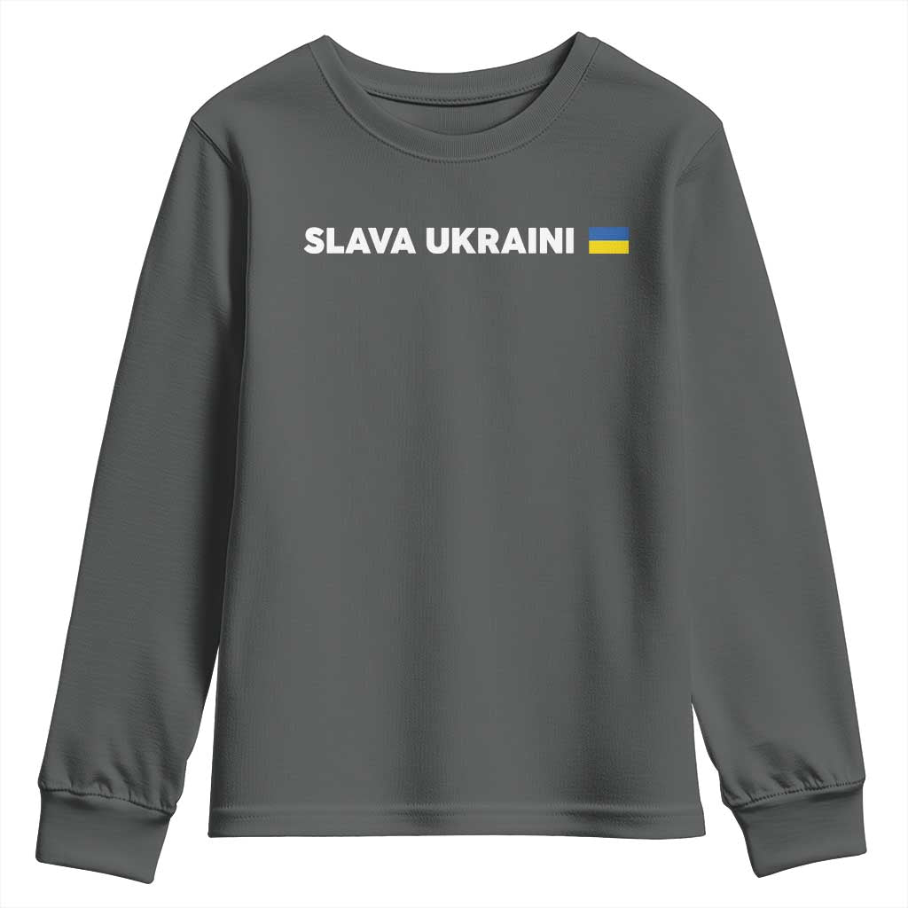Slava Ukraini Ukraine Flag Youth Sweatshirt Ukrainian Pride TS10 Dark Heather Print Your Wear
