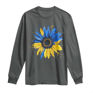 Sunflower Ukraine Flag Long Sleeve Shirt Patriot Patriotic Ukraine Ukrainian National Flag TS10 Dark Heather Print Your Wear