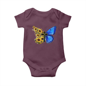 Sunflower Butterfly Ukraine Flag Baby Onesie TS10 Maroon Print Your Wear
