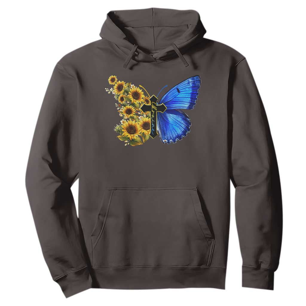 Sunflower Butterfly Ukraine Flag Hoodie TS10 Dark Chocolate Print Your Wear