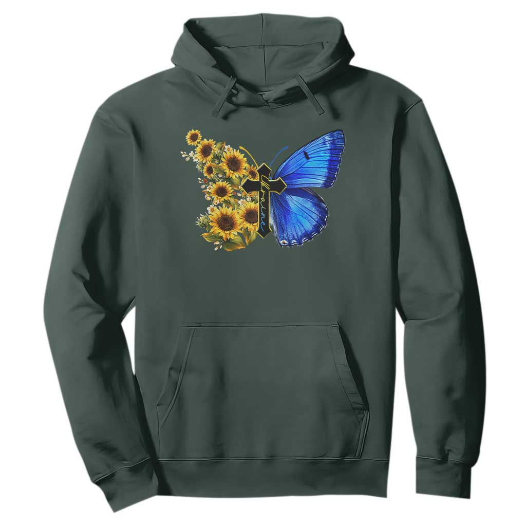 Sunflower Butterfly Ukraine Flag Hoodie TS10 Dark Forest Green Print Your Wear