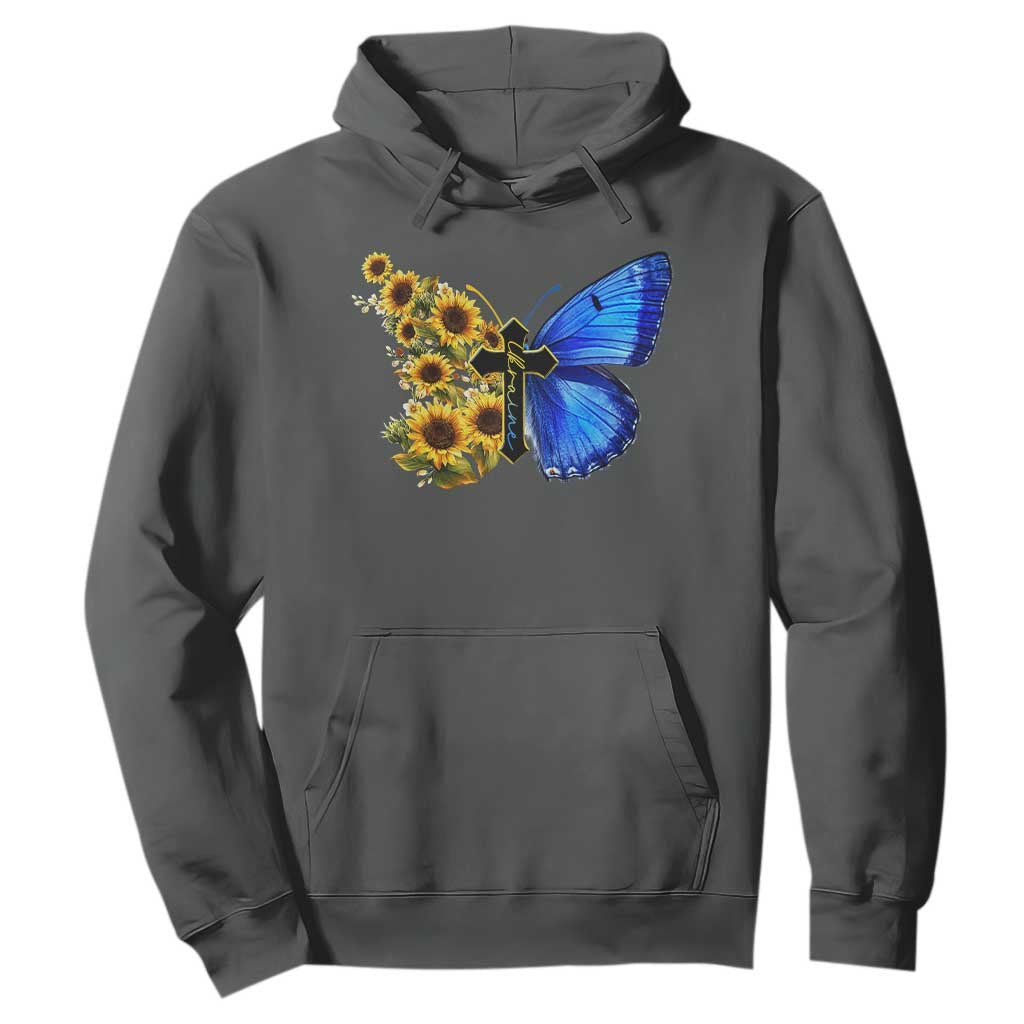 Sunflower Butterfly Ukraine Flag Hoodie TS10 Dark Heather Print Your Wear