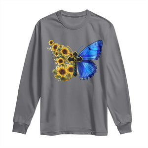 Sunflower Butterfly Ukraine Flag Long Sleeve Shirt TS10 Charcoal Print Your Wear