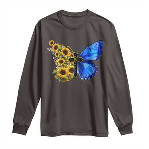 Sunflower Butterfly Ukraine Flag Long Sleeve Shirt TS10 Dark Chocolate Print Your Wear