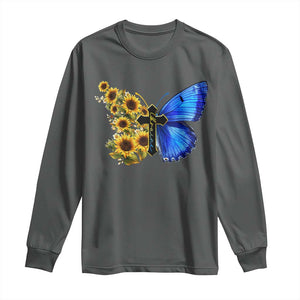 Sunflower Butterfly Ukraine Flag Long Sleeve Shirt TS10 Dark Heather Print Your Wear