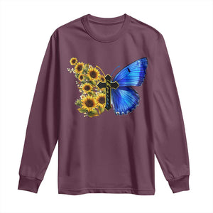 Sunflower Butterfly Ukraine Flag Long Sleeve Shirt TS10 Maroon Print Your Wear