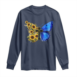 Sunflower Butterfly Ukraine Flag Long Sleeve Shirt TS10 Navy Print Your Wear