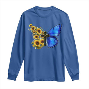 Sunflower Butterfly Ukraine Flag Long Sleeve Shirt TS10 Royal Blue Print Your Wear