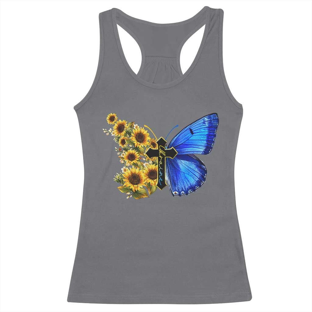 Sunflower Butterfly Ukraine Flag Racerback Tank Top TS10 Charcoal Print Your Wear