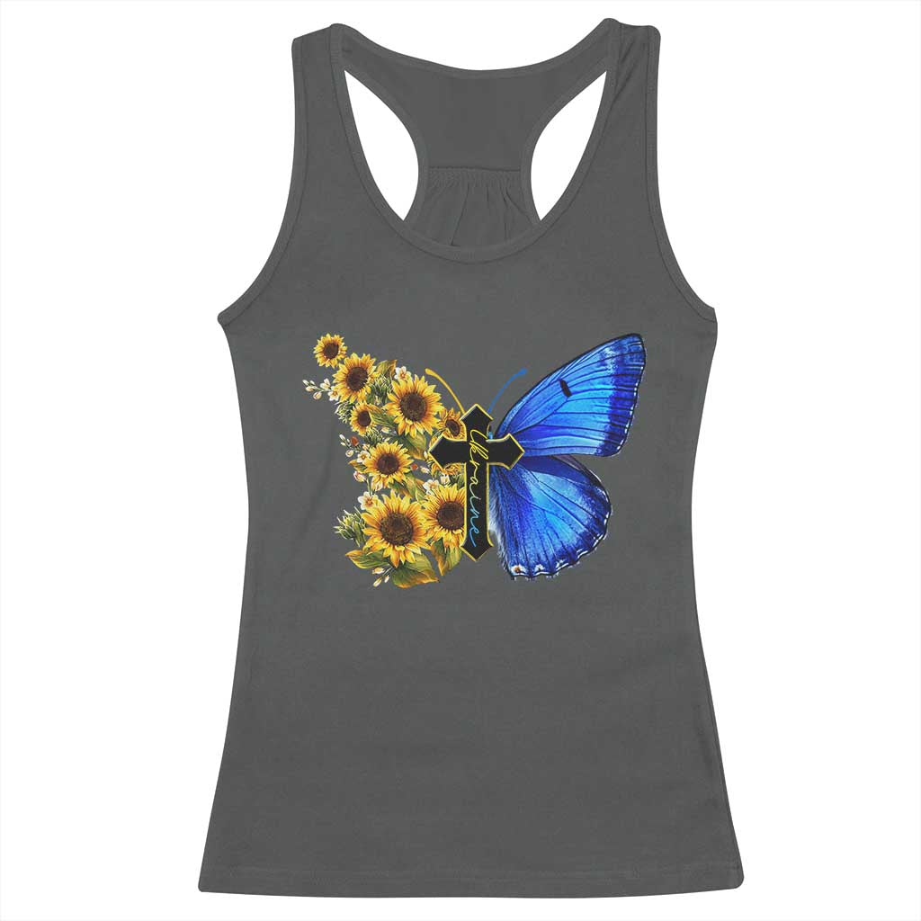 Sunflower Butterfly Ukraine Flag Racerback Tank Top TS10 Dark Heather Print Your Wear