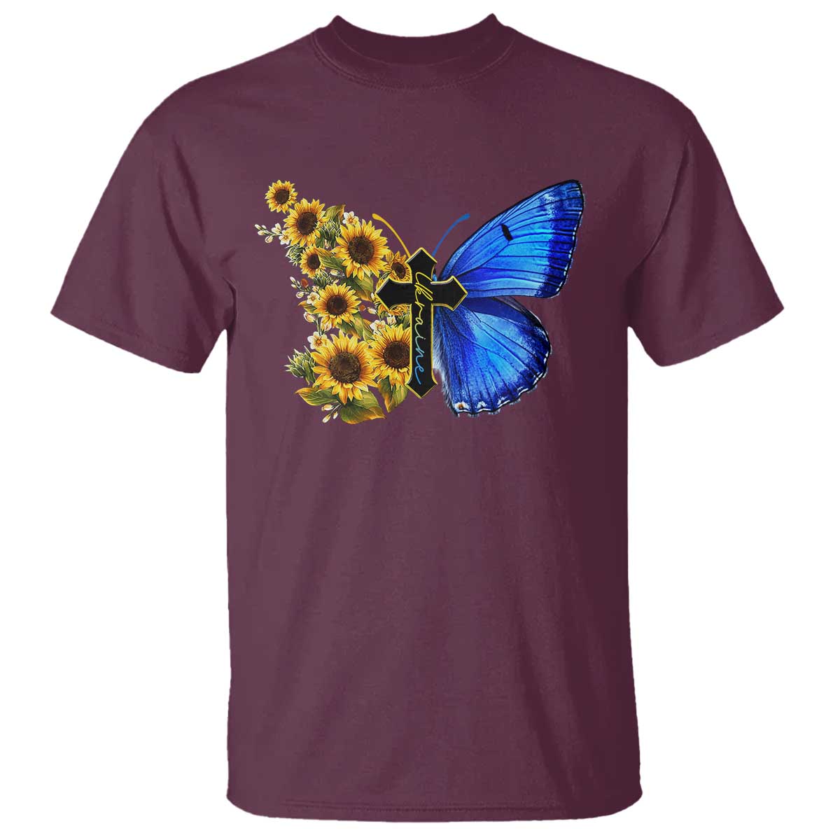 Sunflower Butterfly Ukraine Flag T Shirt TS10 Maroon Print Your Wear