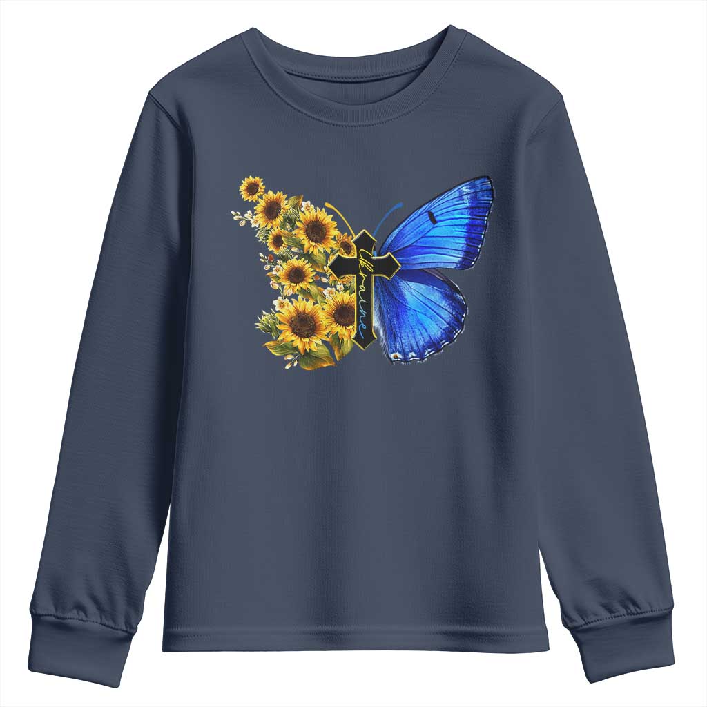 Sunflower Butterfly Ukraine Flag Youth Sweatshirt TS10 Navy Print Your Wear
