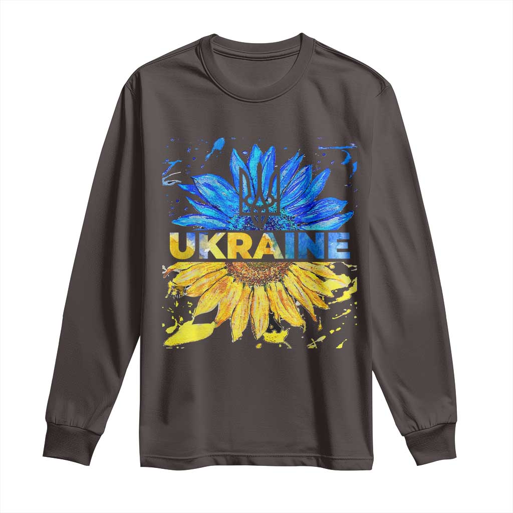 Ukraine Sunflower Ukrainian Flag Long Sleeve Shirt TS10 Dark Chocolate Print Your Wear