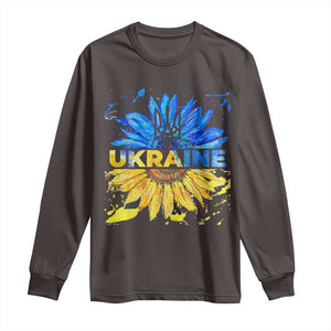 Ukraine Sunflower Ukrainian Flag Long Sleeve Shirt TS10 Dark Chocolate Print Your Wear