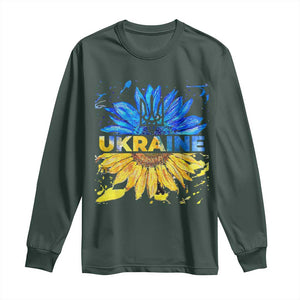 Ukraine Sunflower Ukrainian Flag Long Sleeve Shirt TS10 Dark Forest Green Print Your Wear