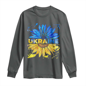 Ukraine Sunflower Ukrainian Flag Long Sleeve Shirt TS10 Dark Heather Print Your Wear