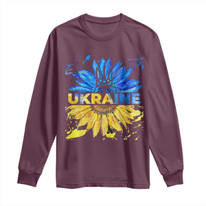 Ukraine Sunflower Ukrainian Flag Long Sleeve Shirt TS10 Maroon Print Your Wear