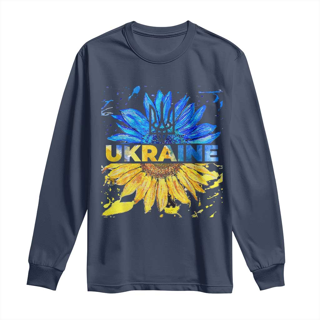 Ukraine Sunflower Ukrainian Flag Long Sleeve Shirt TS10 Navy Print Your Wear