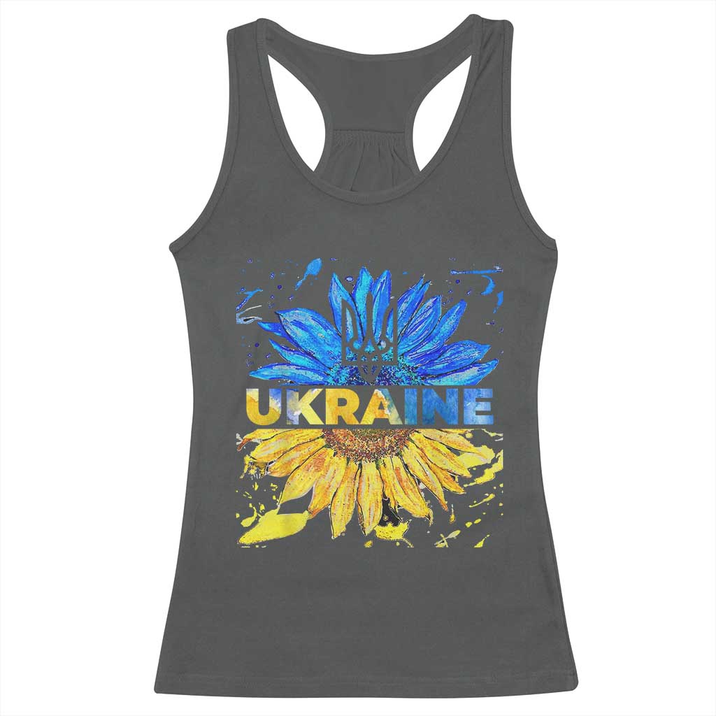 Ukraine Sunflower Ukrainian Flag Racerback Tank Top TS10 Dark Heather Print Your Wear