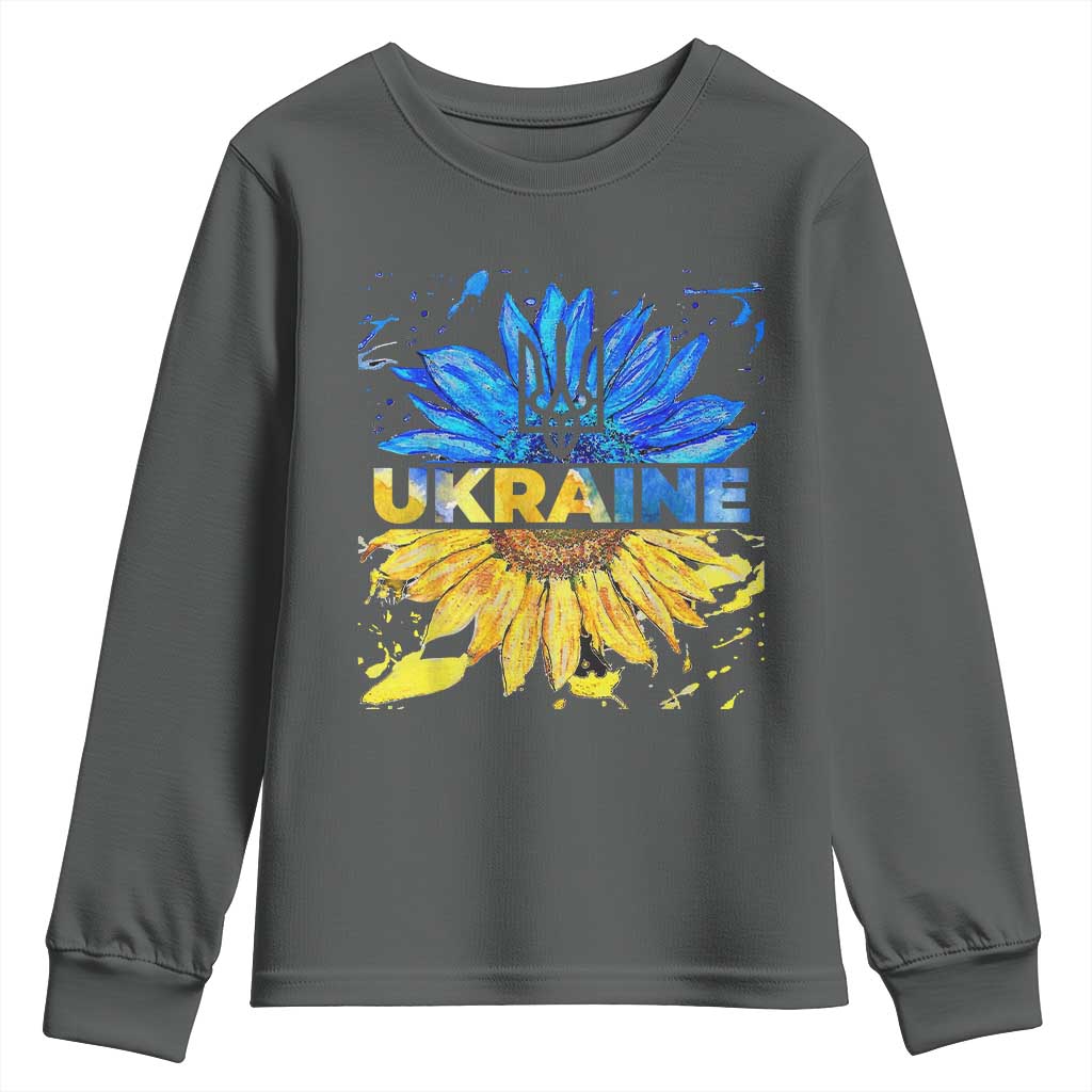 Ukraine Sunflower Ukrainian Flag Youth Sweatshirt TS10 Dark Heather Print Your Wear