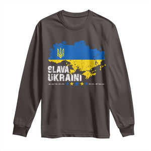 Slava Ukraini Ukraine Flag Long Sleeve Shirt Patriot Patriotic Ukrainian National Flag TS10 Dark Chocolate Print Your Wear