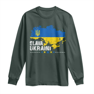 Slava Ukraini Ukraine Flag Long Sleeve Shirt Patriot Patriotic Ukrainian National Flag TS10 Dark Forest Green Print Your Wear