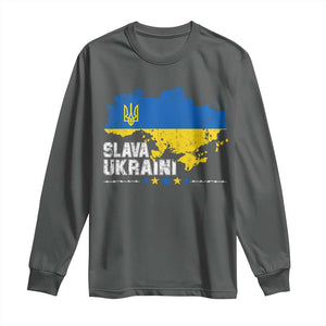 Slava Ukraini Ukraine Flag Long Sleeve Shirt Patriot Patriotic Ukrainian National Flag TS10 Dark Heather Print Your Wear