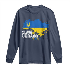 Slava Ukraini Ukraine Flag Long Sleeve Shirt Patriot Patriotic Ukrainian National Flag TS10 Navy Print Your Wear