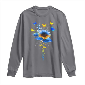 Sunflower Ukraine Flag Long Sleeve Shirt Ukrainian Butterflies Flowers TS10 Charcoal Print Your Wear