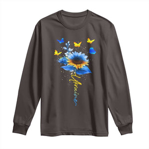 Sunflower Ukraine Flag Long Sleeve Shirt Ukrainian Butterflies Flowers TS10 Dark Chocolate Print Your Wear