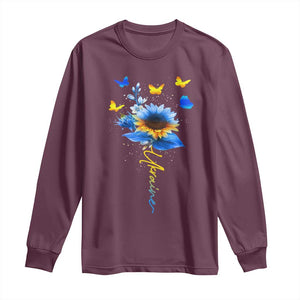 Sunflower Ukraine Flag Long Sleeve Shirt Ukrainian Butterflies Flowers TS10 Maroon Print Your Wear