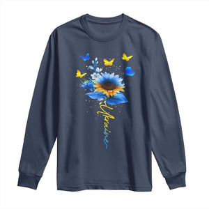 Sunflower Ukraine Flag Long Sleeve Shirt Ukrainian Butterflies Flowers TS10 Navy Print Your Wear