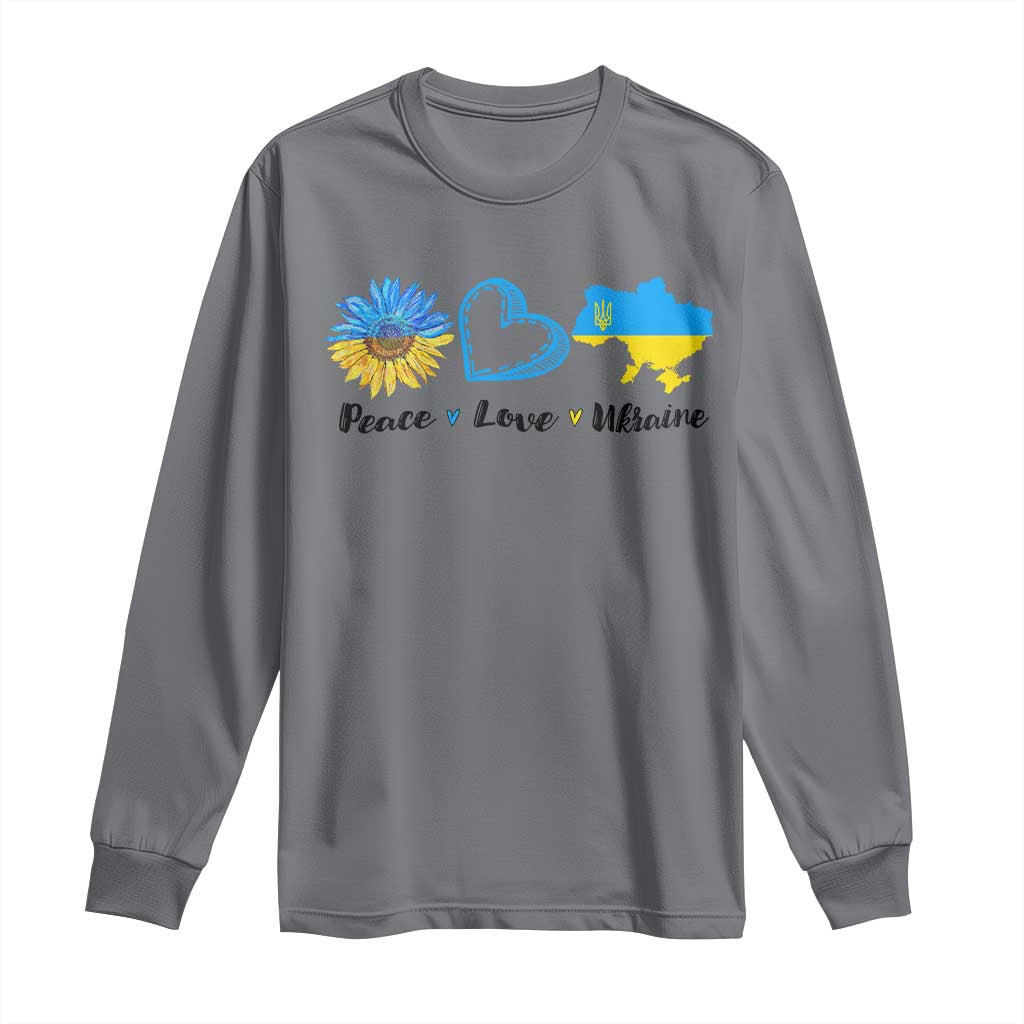 Peace Love Ukraine Sunflower Flag Long Sleeve Shirt TS10 Charcoal Print Your Wear