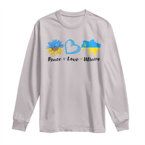 Peace Love Ukraine Sunflower Flag Long Sleeve Shirt TS10 Ice Gray Print Your Wear