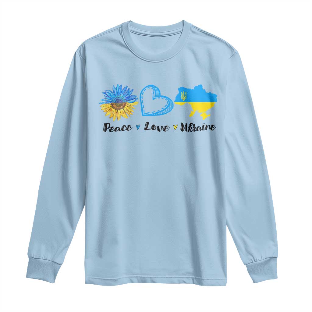 Peace Love Ukraine Sunflower Flag Long Sleeve Shirt TS10 Light Blue Print Your Wear