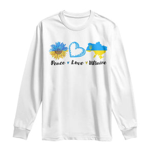 Peace Love Ukraine Sunflower Flag Long Sleeve Shirt TS10 White Print Your Wear