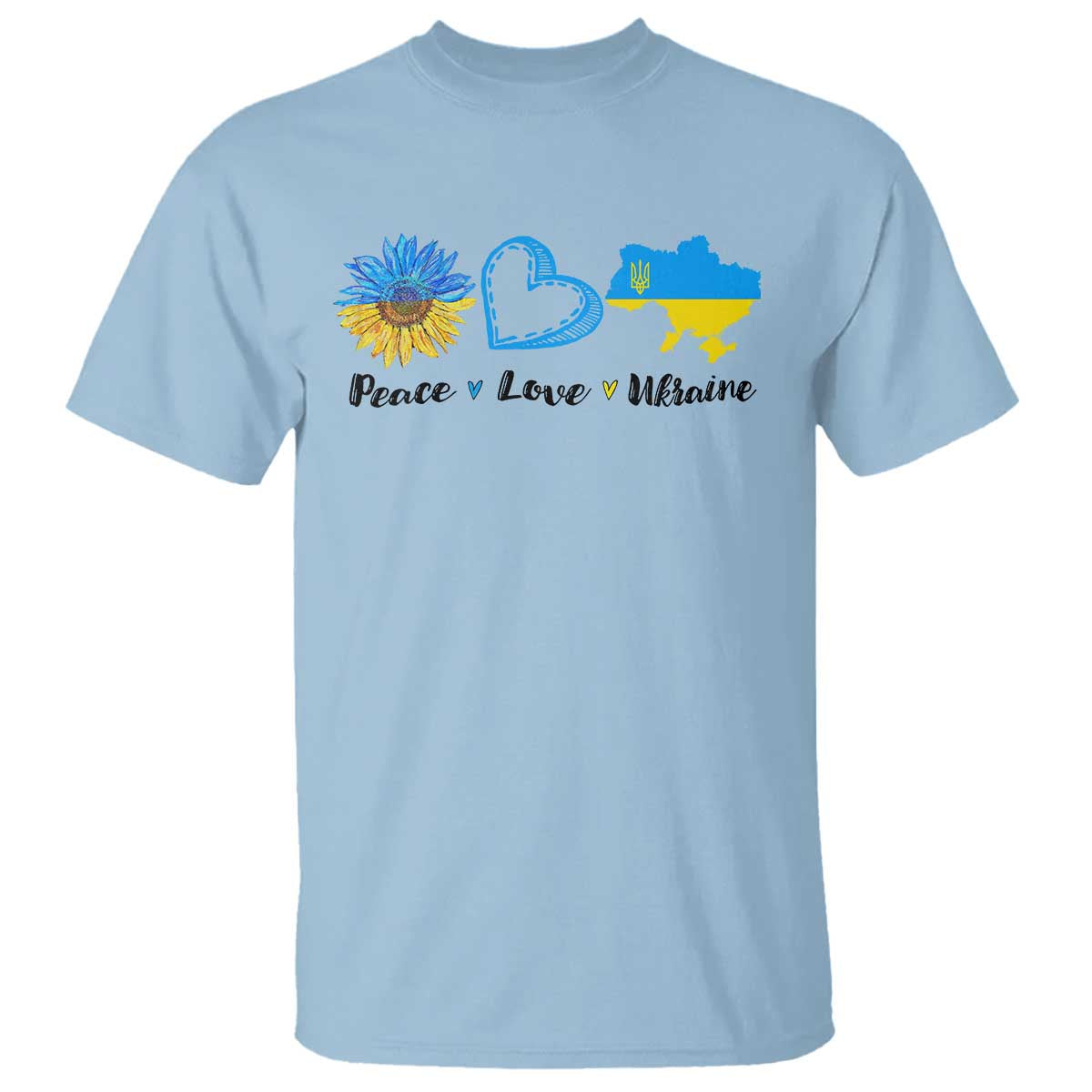 Peace Love Ukraine Sunflower Flag T Shirt TS10 Light Blue Print Your Wear