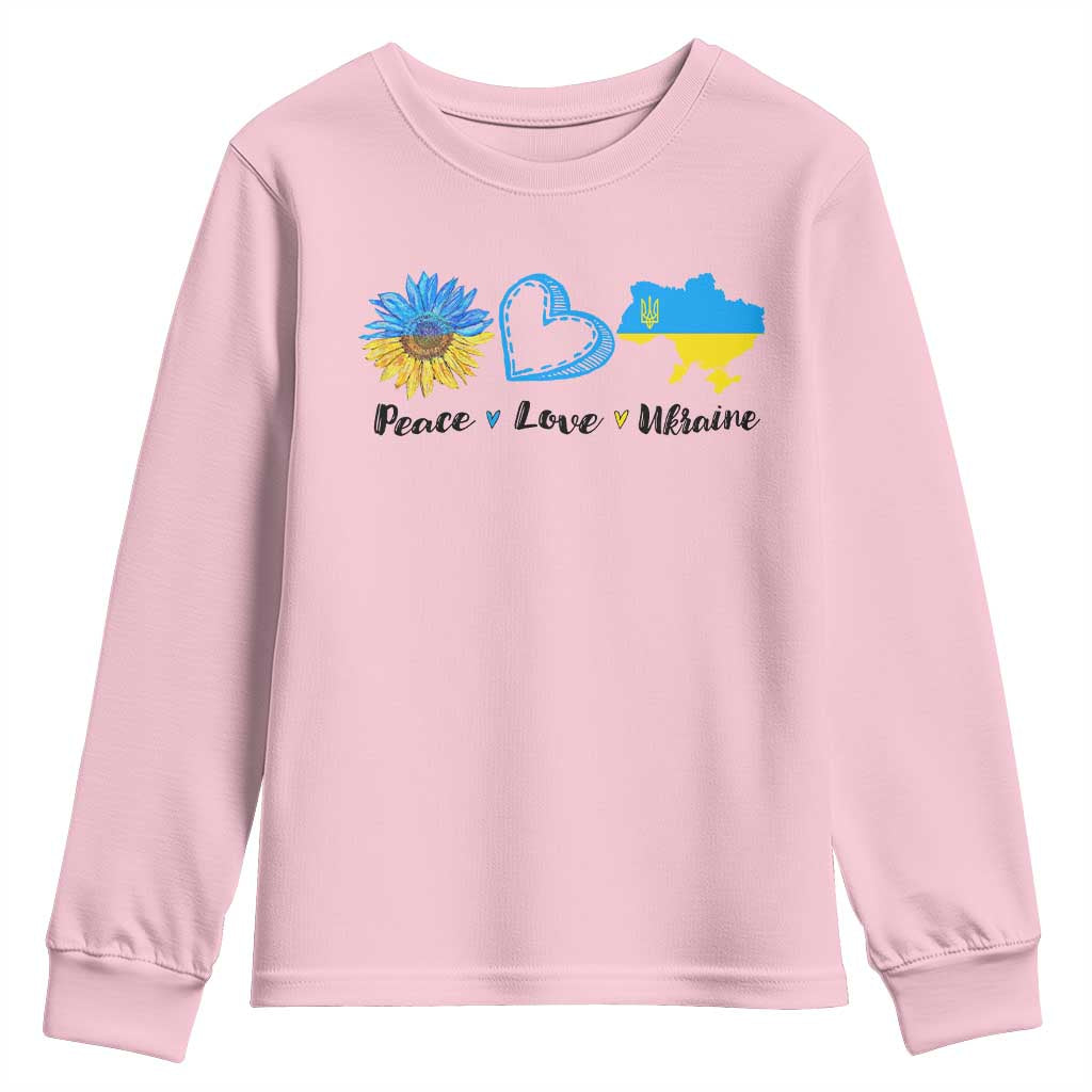 Peace Love Ukraine Sunflower Flag Youth Sweatshirt TS10 Light Pink Print Your Wear