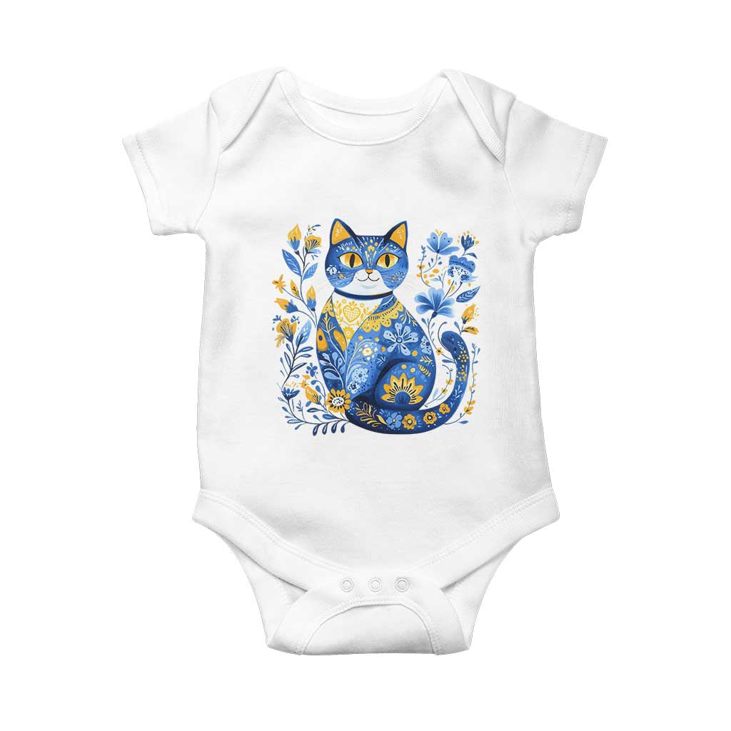 Ukraine Cat Floral Vintage Ukrainian Flag Baby Onesie TS10 White Print Your Wear