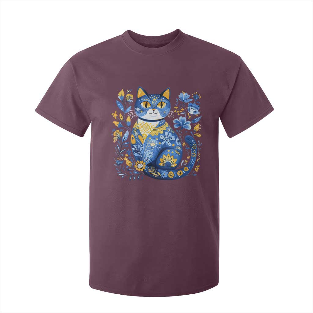 Ukraine Cat Floral Vintage Ukrainian Flag T Shirt For Kid TS10 Maroon Print Your Wear
