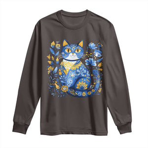 Ukraine Cat Floral Vintage Ukrainian Flag Long Sleeve Shirt TS10 Dark Chocolate Print Your Wear