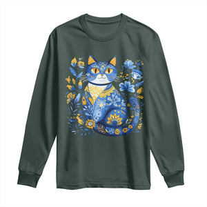 Ukraine Cat Floral Vintage Ukrainian Flag Long Sleeve Shirt TS10 Dark Forest Green Print Your Wear