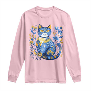 Ukraine Cat Floral Vintage Ukrainian Flag Long Sleeve Shirt TS10 Light Pink Print Your Wear