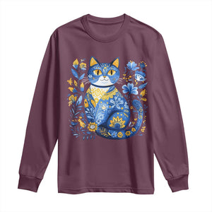 Ukraine Cat Floral Vintage Ukrainian Flag Long Sleeve Shirt TS10 Maroon Print Your Wear